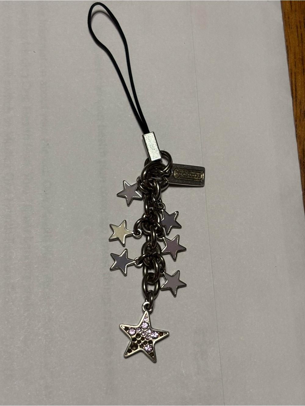 Vintage Coach Y2K Silver Star Charm Phone Strap - Metallic Star Dangle Accessory